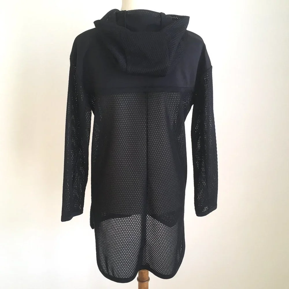 Zara Black Long Mesh Sport Hooded Jacket High Low - Picture 2 of 11